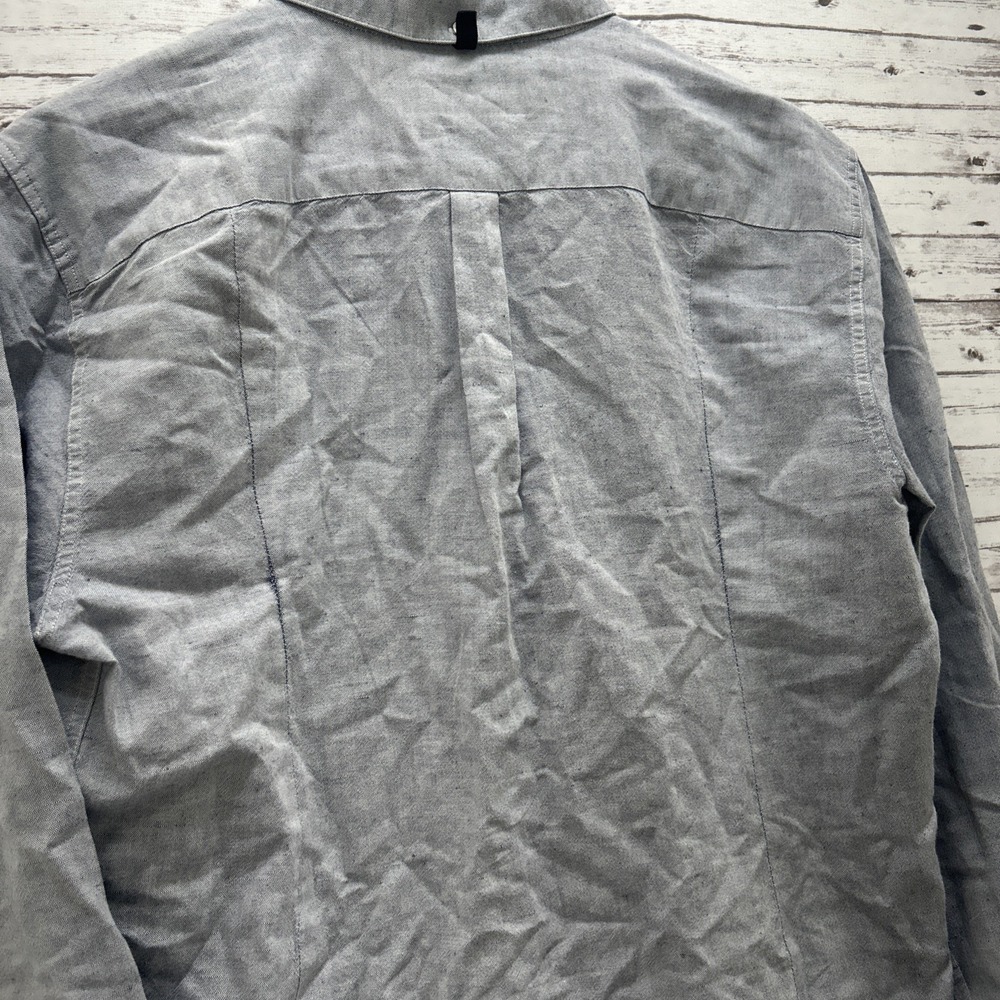 Rag & Bone Shirt Mens Medium Gray Chambray Linen Cotton Button Up Tailored Fit - Picture 4 of 13